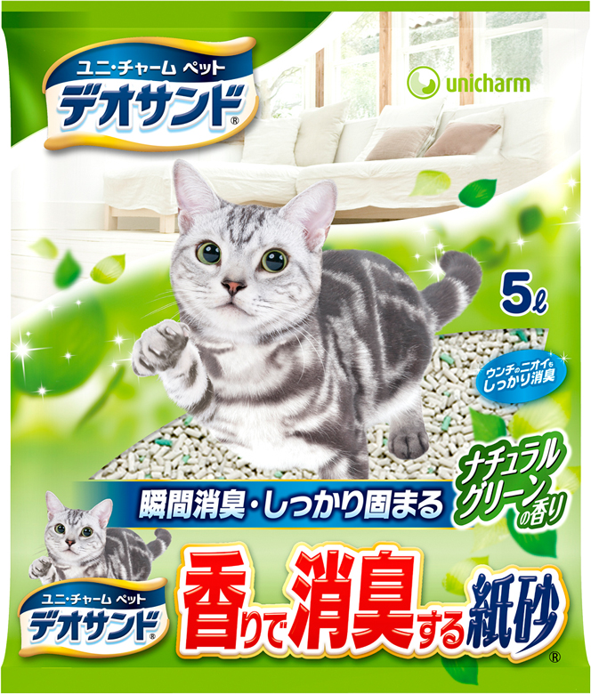 デオサンド 香りで消臭する紙砂 ナチュラルグリーンの香り 5L